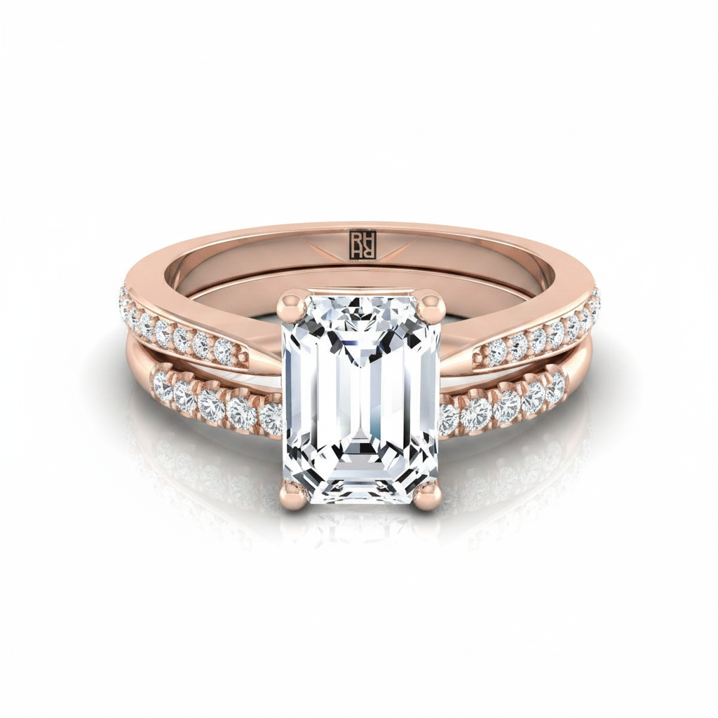 The Carrie Matching Wedding Band, Emerald in 14K Rose Gold