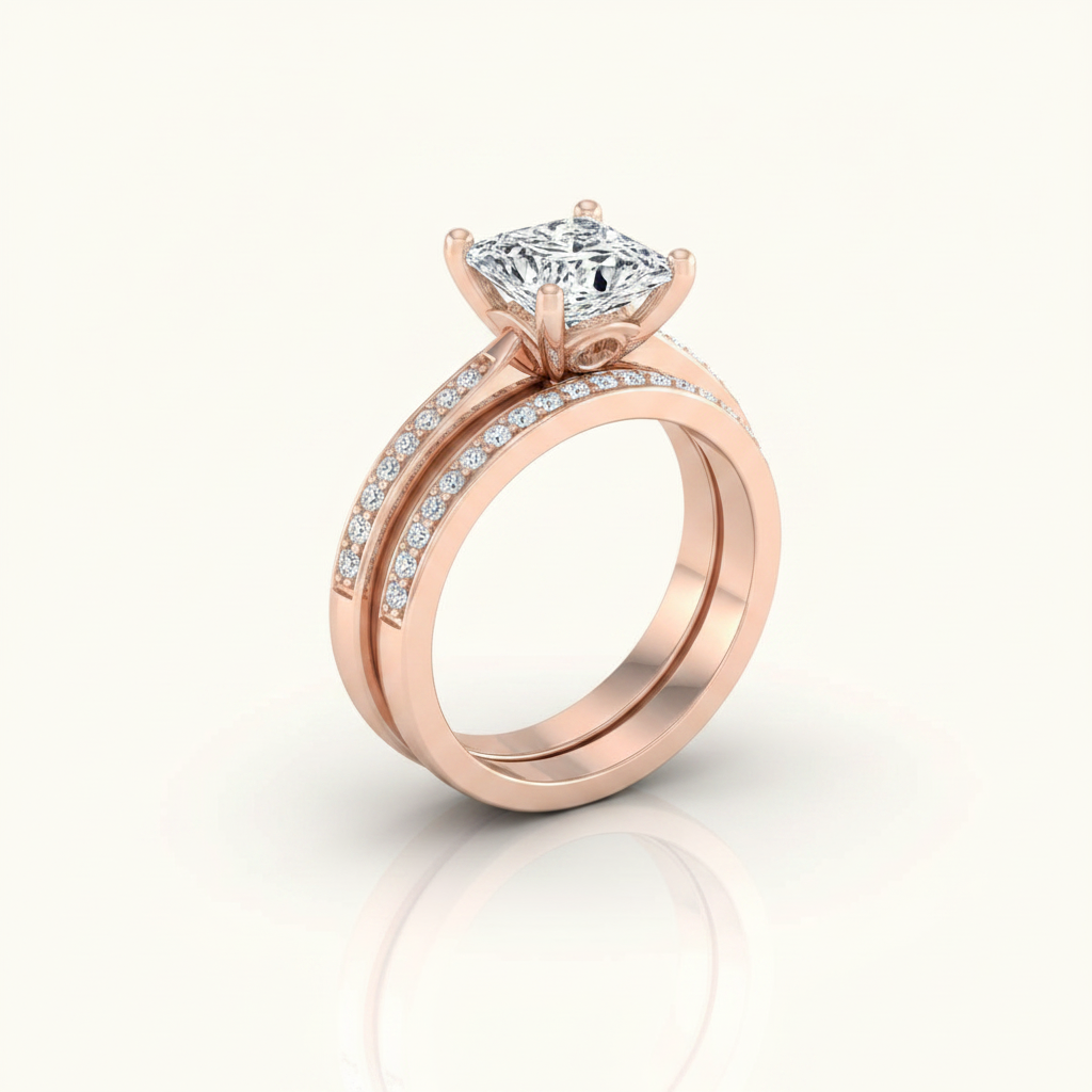 The Carrie Matching Wedding Band, Princess in 14K Rose Gold