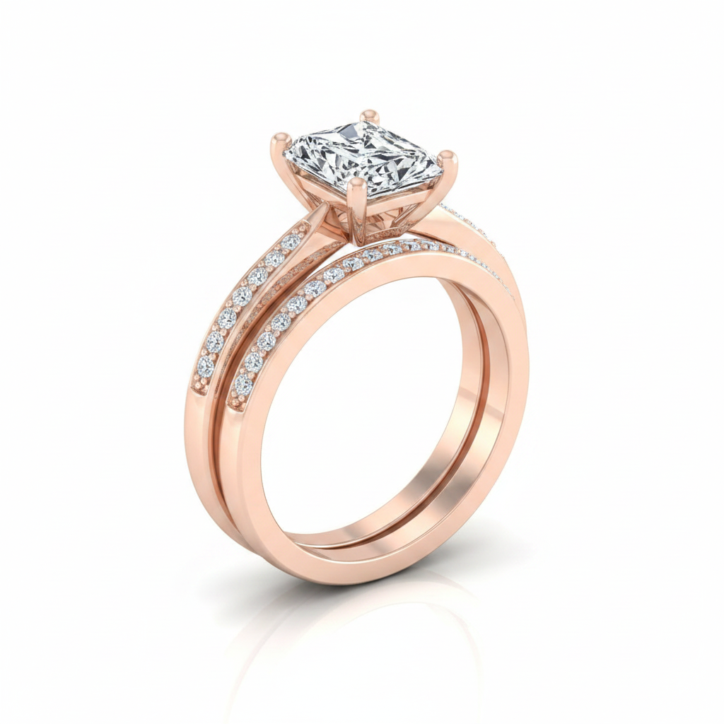 The Carrie Matching Wedding Band, Radiant in 14K Rose Gold