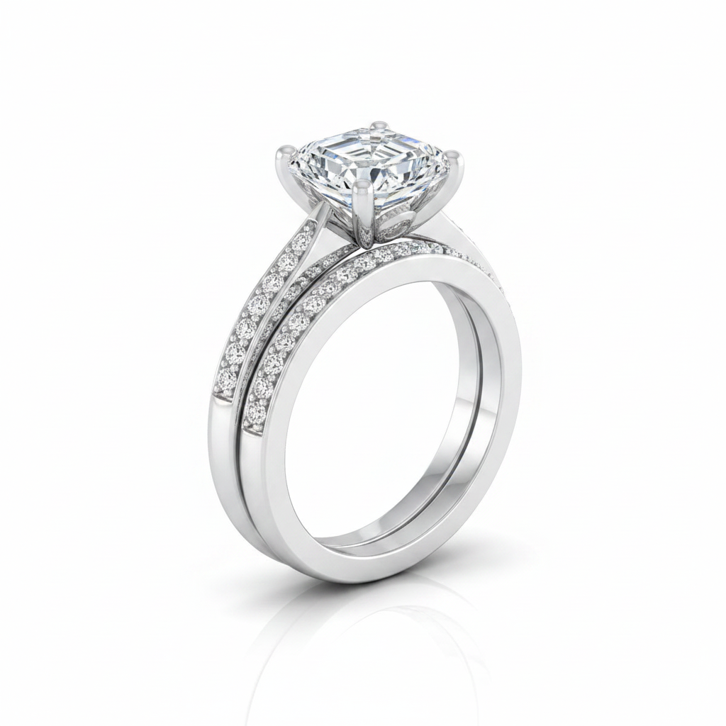 The Carrie Matching Wedding Band, Asscher in 18K White Gold