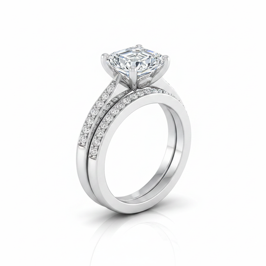 The Carrie Matching Wedding Band, Asscher in 18K White Gold