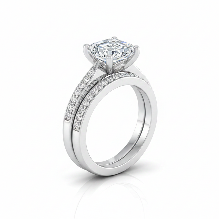 The Carrie Matching Wedding Band, Asscher in 18K White Gold | RockHer