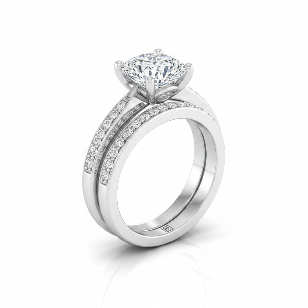 The Carrie Matching Wedding Band, Cushion in 18K White Gold
