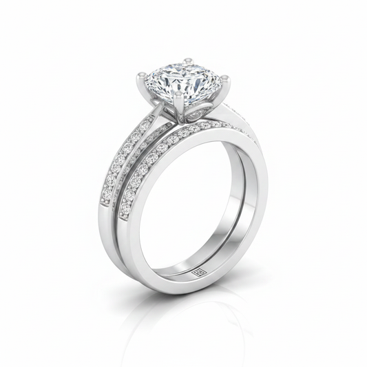 The Carrie Matching Wedding Band, Cushion in 18K White Gold