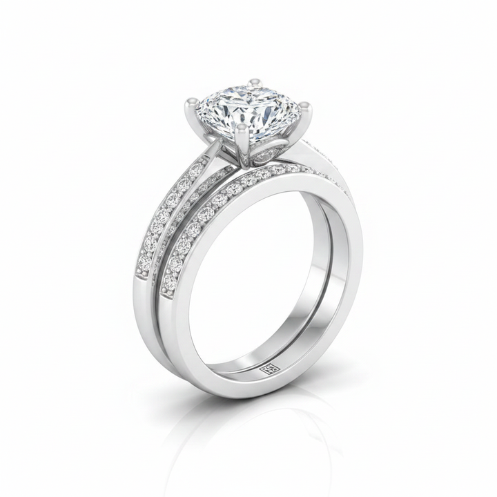 The Carrie Matching Wedding Band, Cushion in 18K White Gold | RockHer