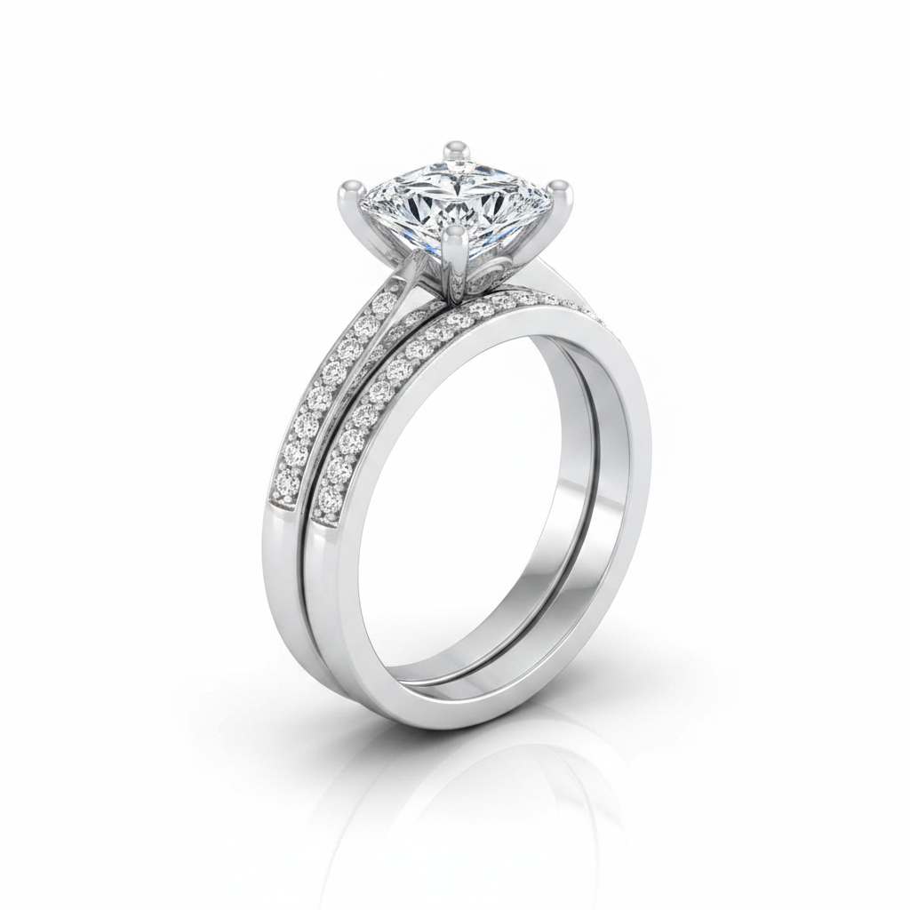 The Carrie Matching Wedding Band, Princess in 18K White Gold