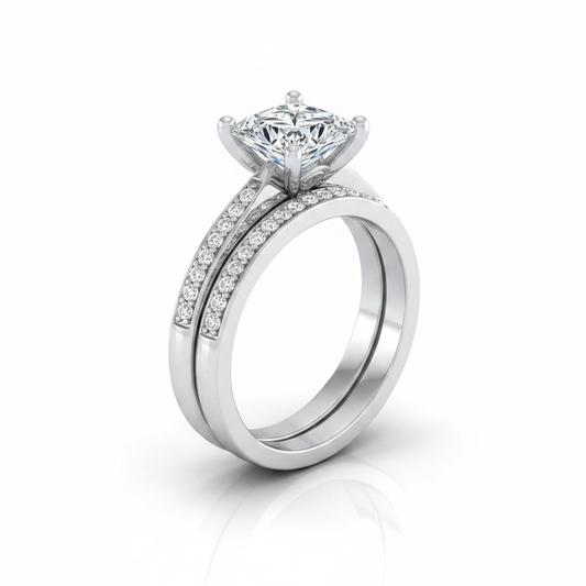 The Carrie Matching Wedding Band, Princess in 18K White Gold