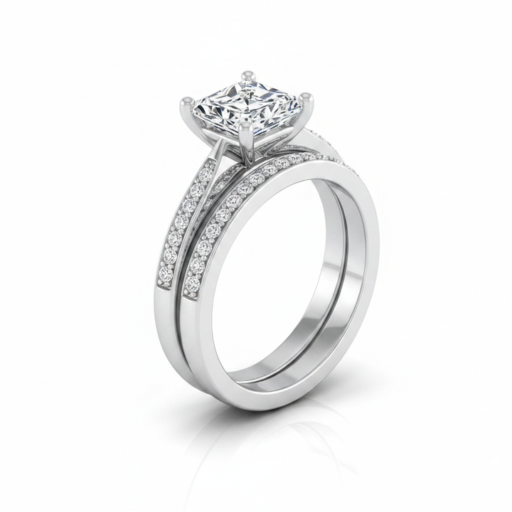 The Carrie Matching Wedding Band, Radiant in 18K White Gold | RockHer
