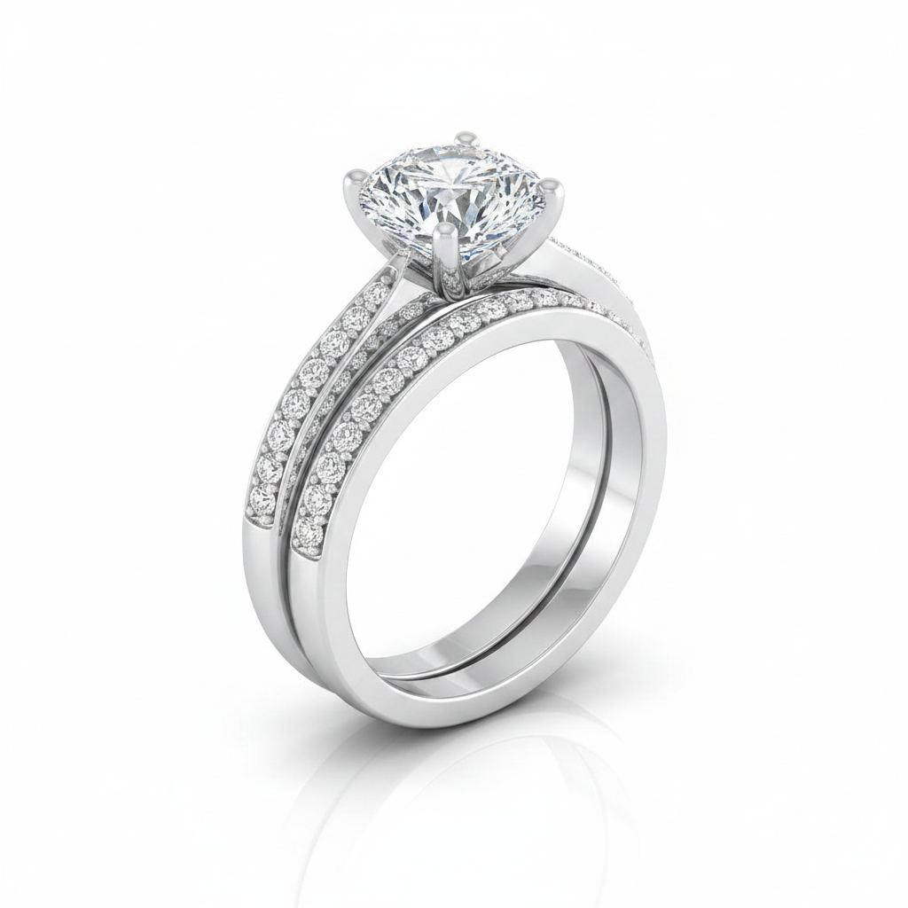 The Carrie Matching Wedding Band, Round in 18K White Gold