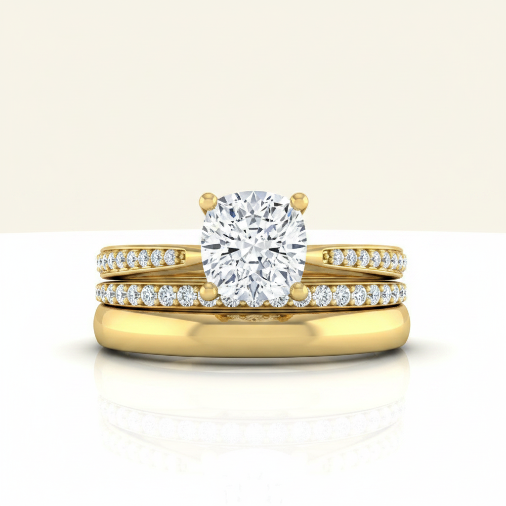 The Carrie Matching Wedding Band, Cushion in 18K Yellow Gold