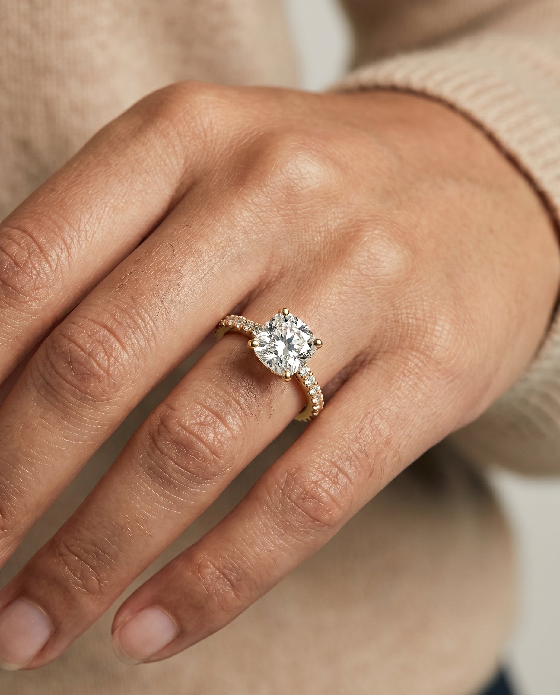 The Donna setting for cushion diamonds, made to order in 18K Yellow Gold | RockHer