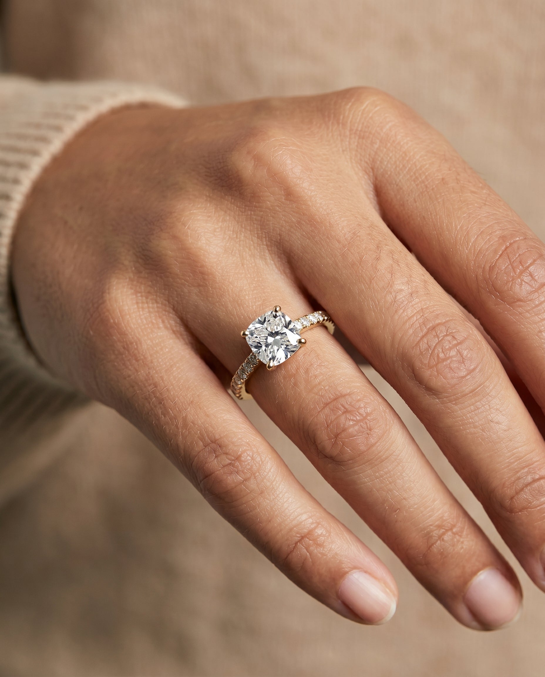 The Donna engagement ring setting in 18K Yellow Gold, cathedral french pavé solitaire cut design | RockHer