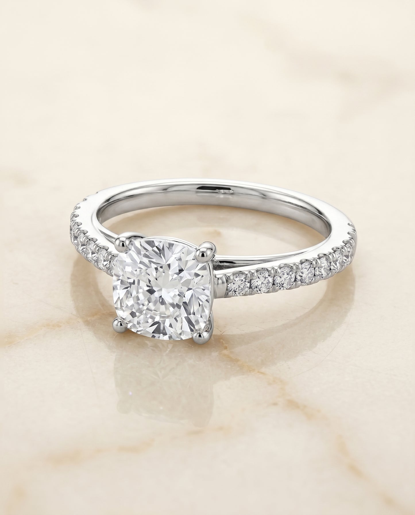 The Donna Cathedral Engagement Ring Setting for Cushion Diamonds in 18K White Gold | RockHer