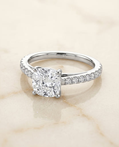 The Donna Cathedral Engagement Ring Setting for Cushion Diamonds in 18K White Gold | RockHer
