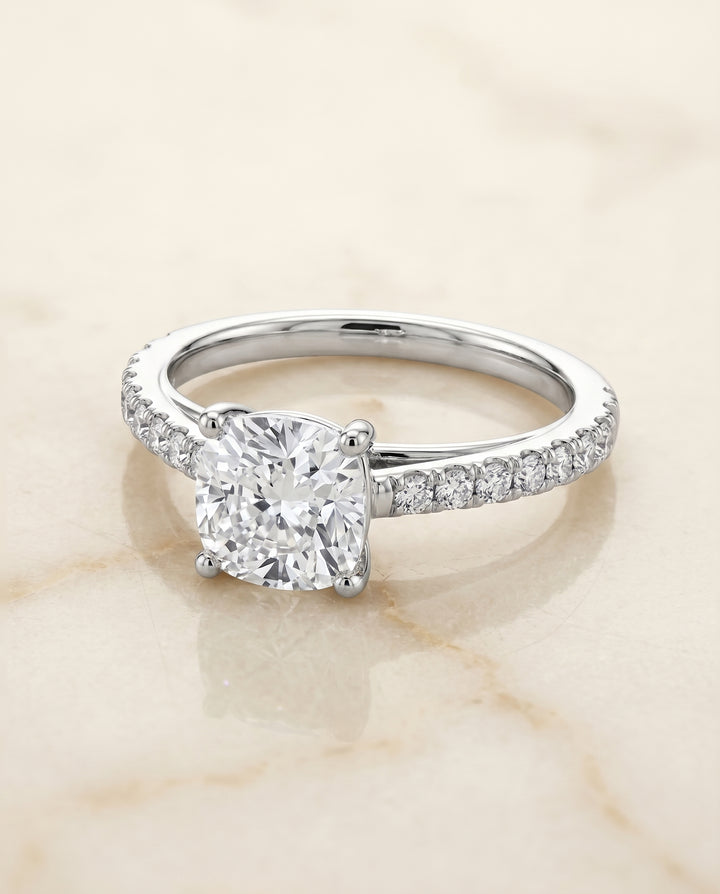 The Donna Cathedral Engagement Ring Setting for Cushion Diamonds in 18K White Gold | RockHer
