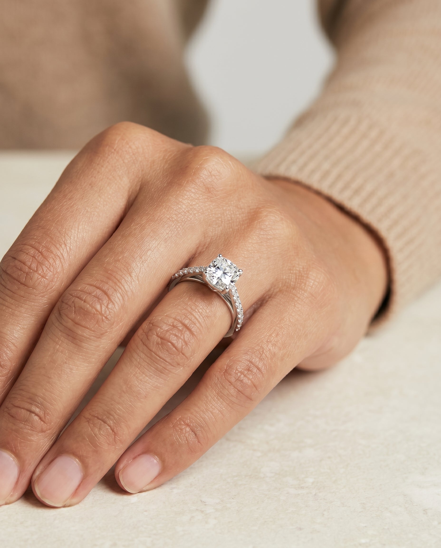 The Donna setting for cushion diamonds, made to order in Platinum | RockHer