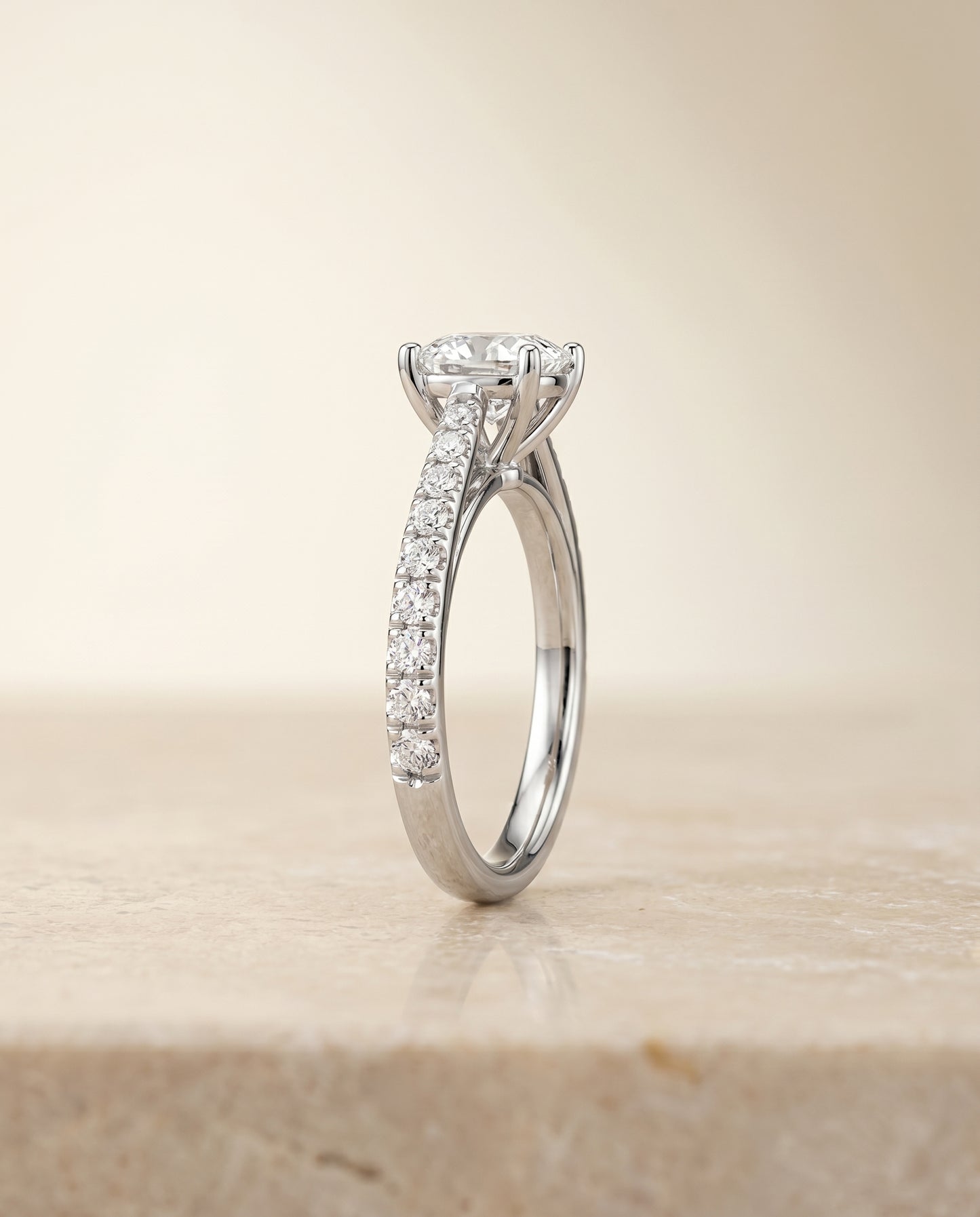 The Donna Cathedral Engagement Ring Setting for Cushion Diamonds in 18K White Gold