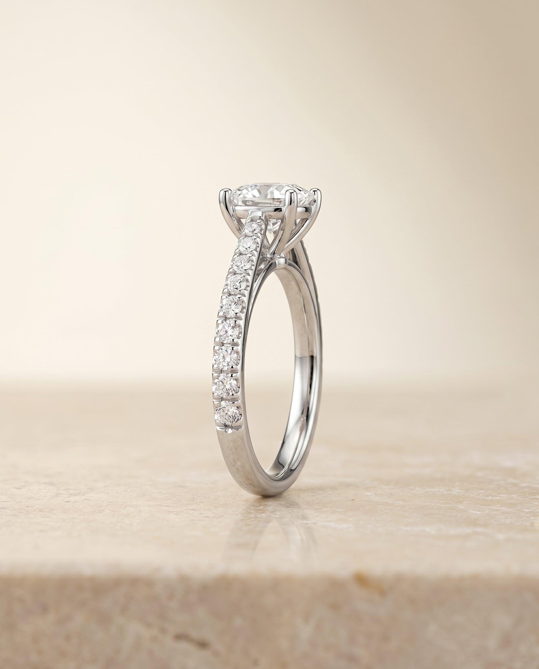 Cathedral French Pavé Solitaire Cut styling on The Donna cushion engagement ring setting | RockHer