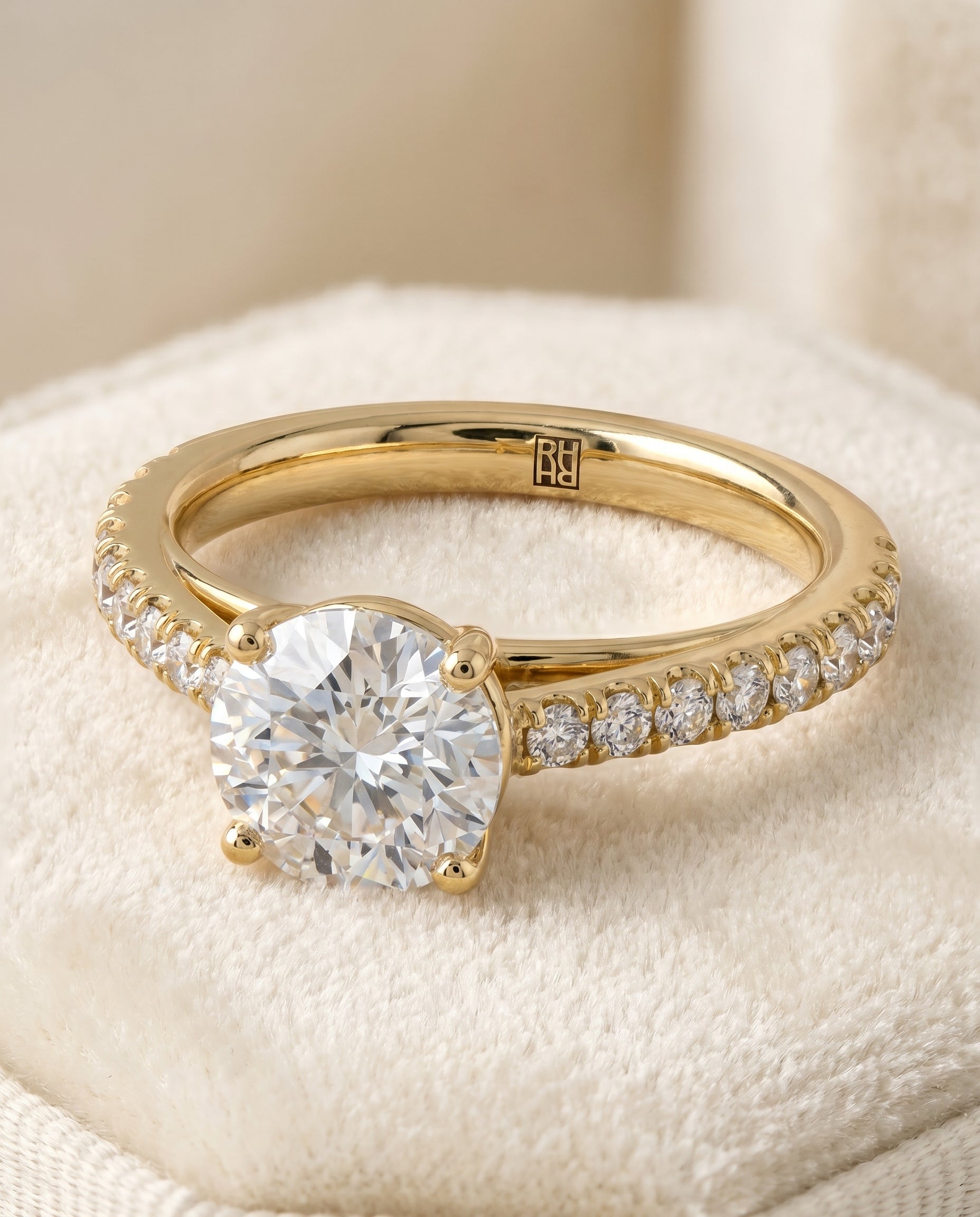 18K Yellow Gold band of The Donna round engagement ring setting | RockHer