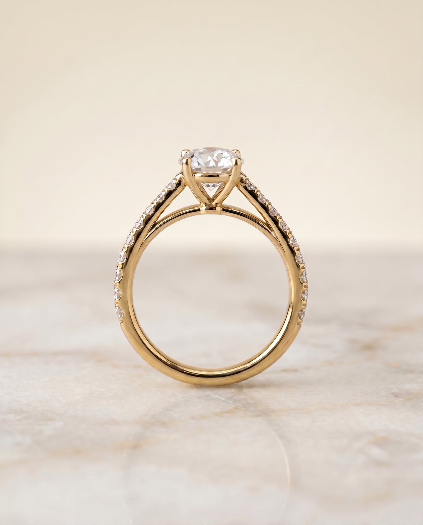 The Donna Cathedral Engagement Ring Setting for Round Diamonds in 18K Yellow Gold