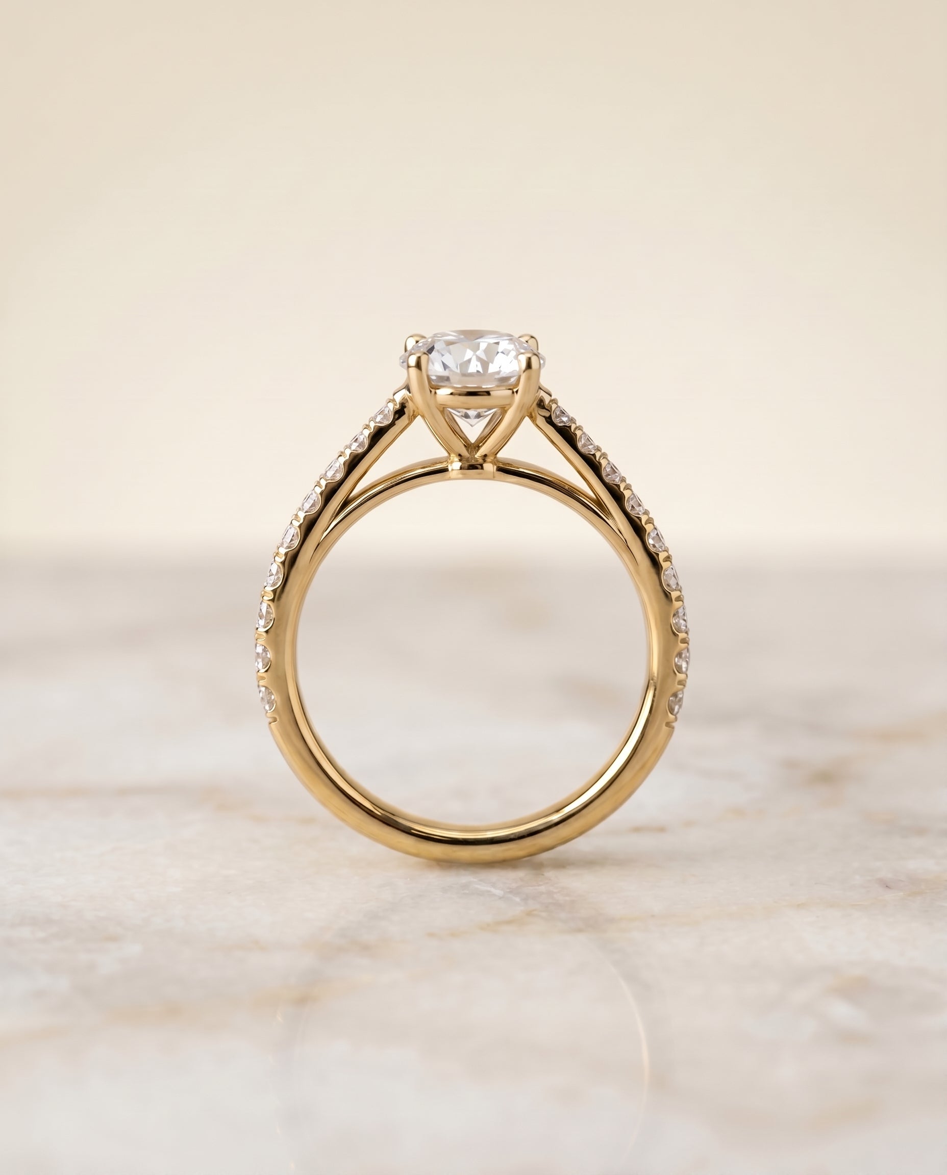 The Donna cathedral french pavé solitaire engagement ring setting, shown in 18K Yellow Gold | RockHer