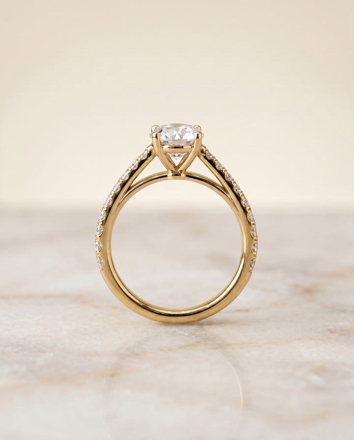 The Donna Cathedral Engagement Ring Setting for Round Diamonds in 18K Yellow Gold