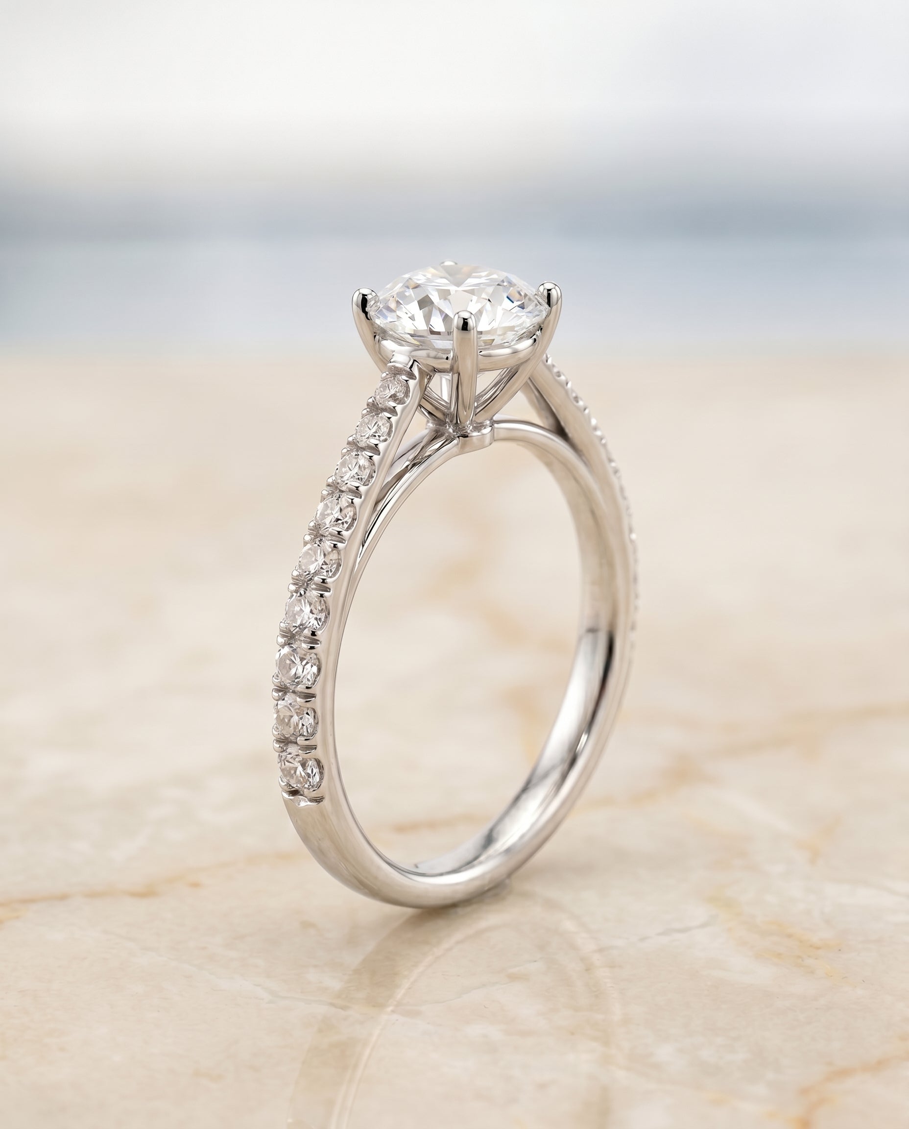 The Donna setting for round diamonds, made to order in 18K White Gold | RockHer