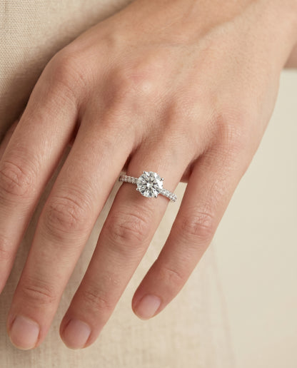 The Donna Cathedral French Pavé Solitaire Round Engagement Ring Setting in Platinum