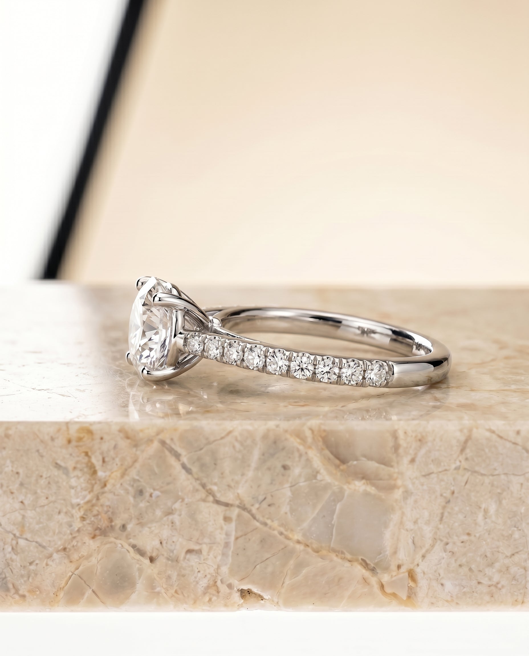 Cathedral French Pavé Solitaire styling on The Donna round engagement ring setting | RockHer