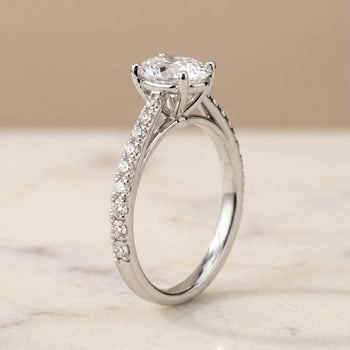 The Donna Cathedral French Pavé Solitaire Oval Engagement Ring Setting in Platinum