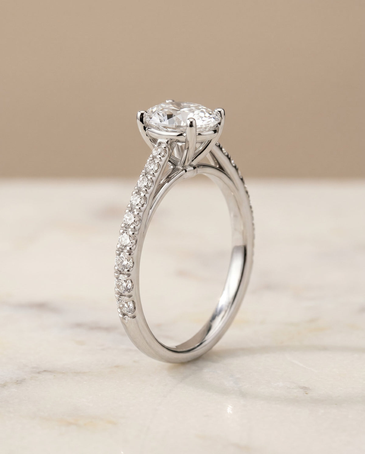 Donna Select Cathedral French Pavé Solitaire Oval Lab Diamond Engagement Ring in Platinum, front view | RockHer