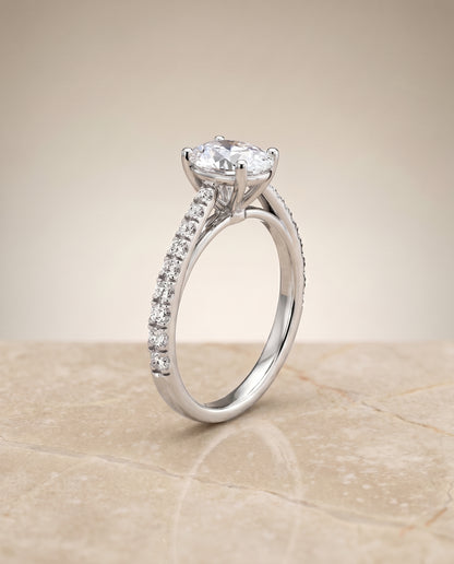 The Donna Cathedral French Pavé Solitaire Oval Engagement Ring Setting in Platinum