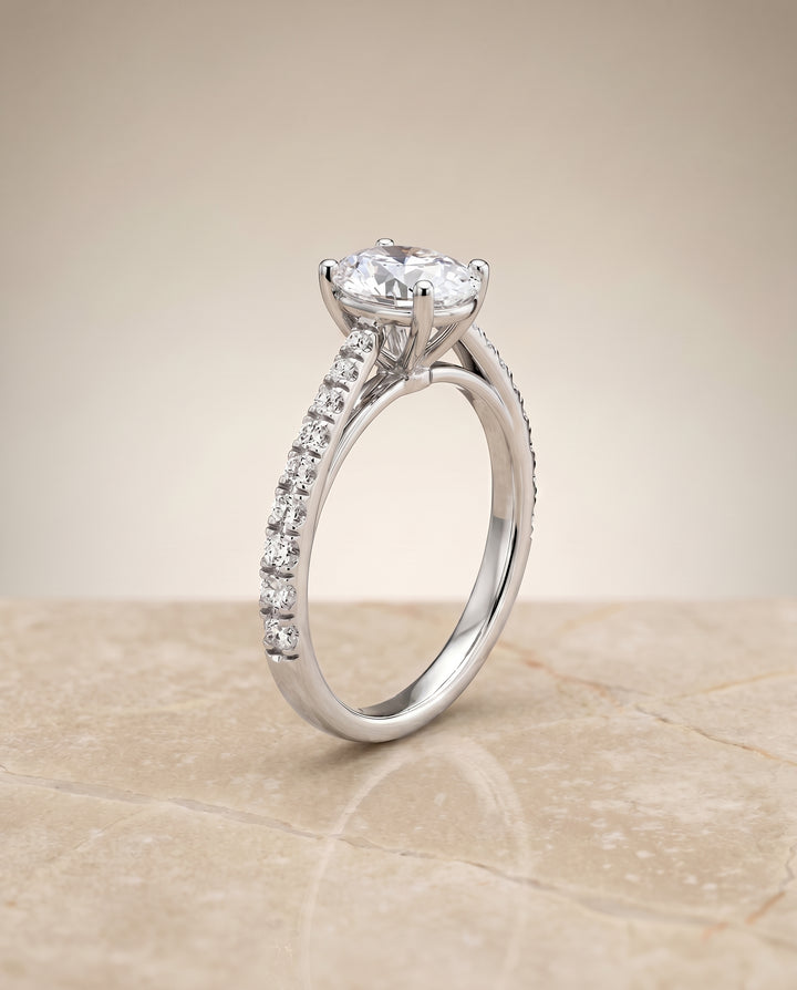 The Donna Cathedral Engagement Ring Setting for Oval Diamonds in 18K White Gold