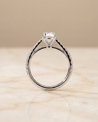 The Donna Cathedral French Pavé Solitaire Oval Engagement Ring Setting in Platinum