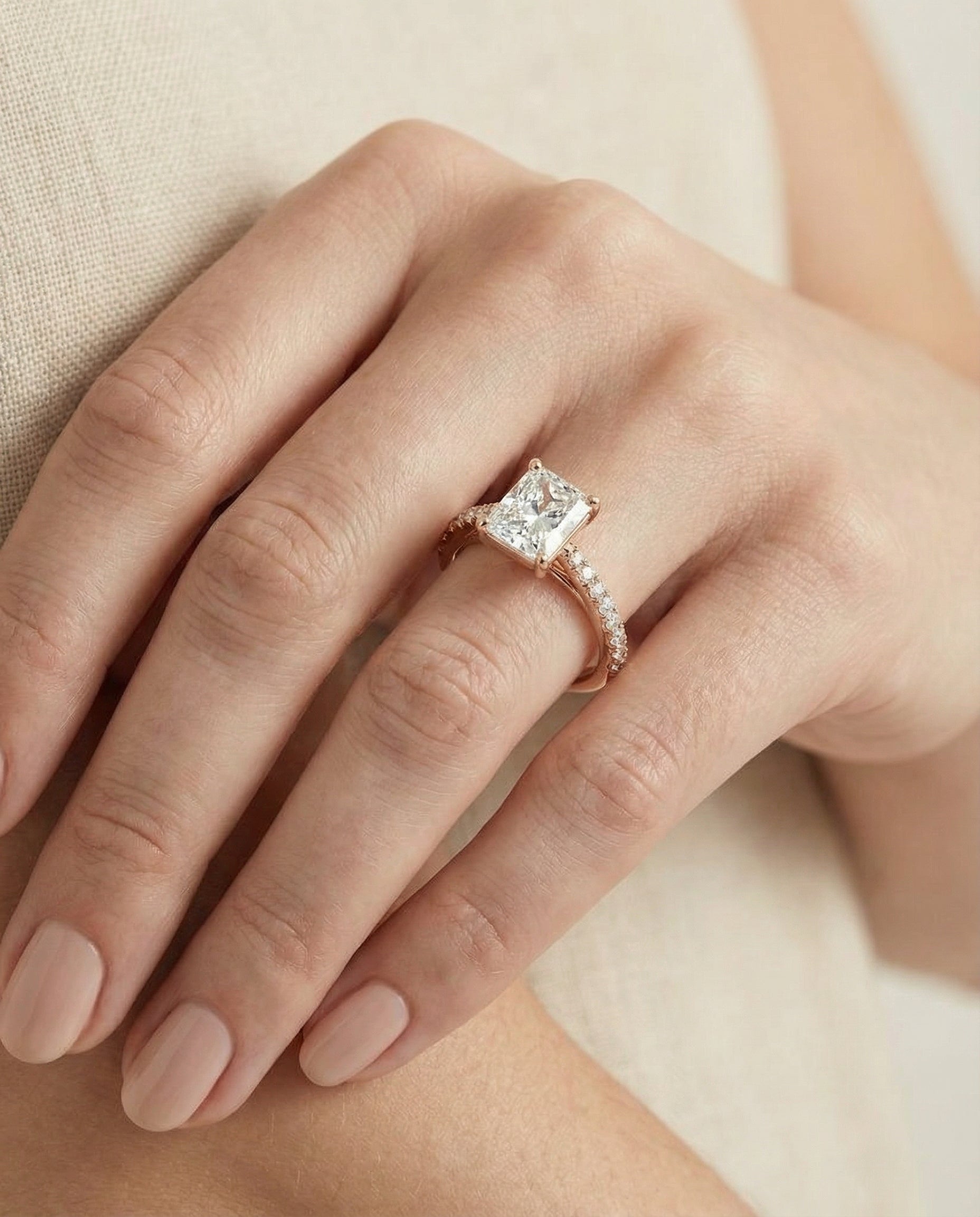 The Donna engagement ring setting in 14K Rose Gold, cathedral french pavé solitaire cut design | RockHer