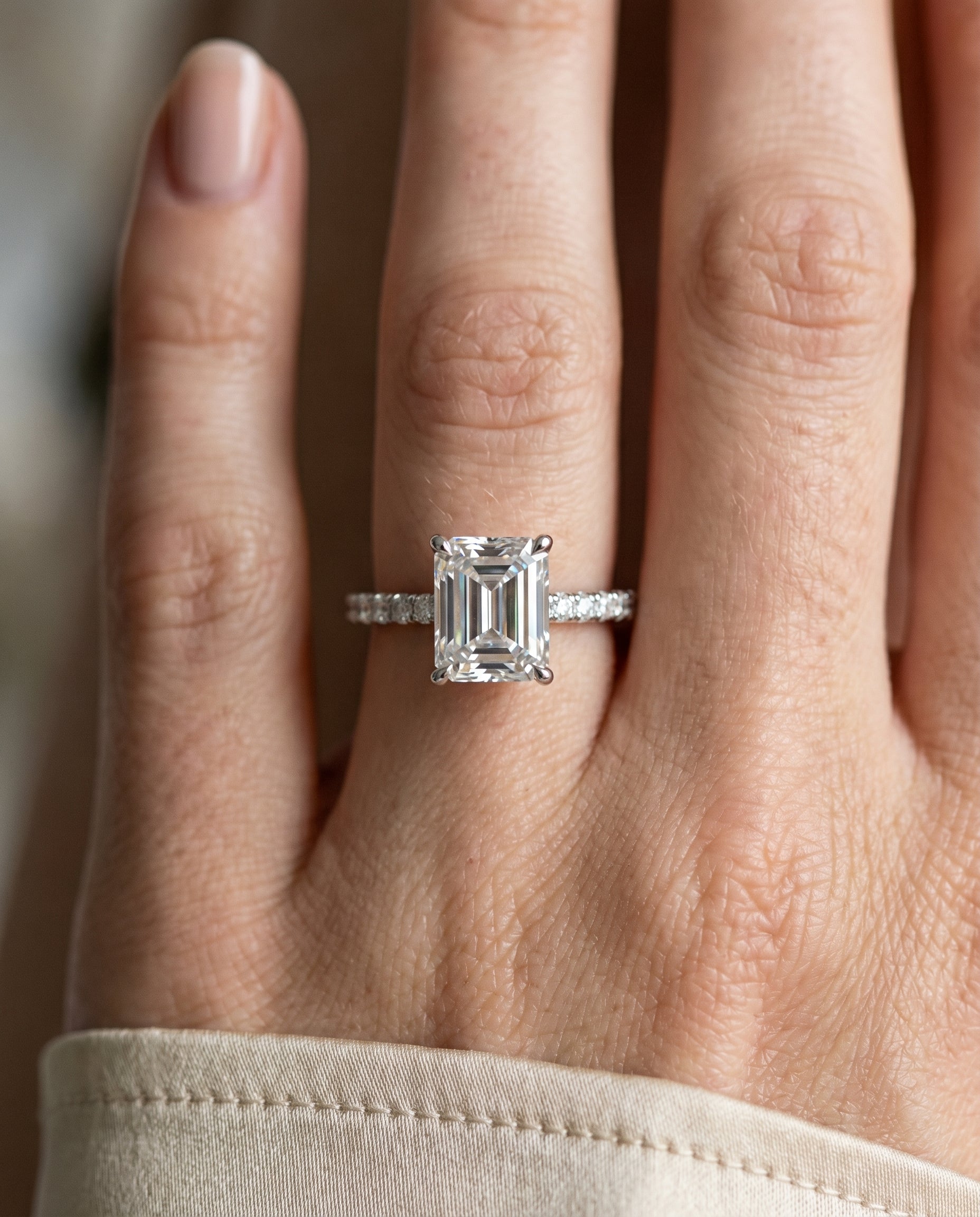 The Donna engagement ring setting in Platinum, cathedral french pavé solitaire cut design | RockHer