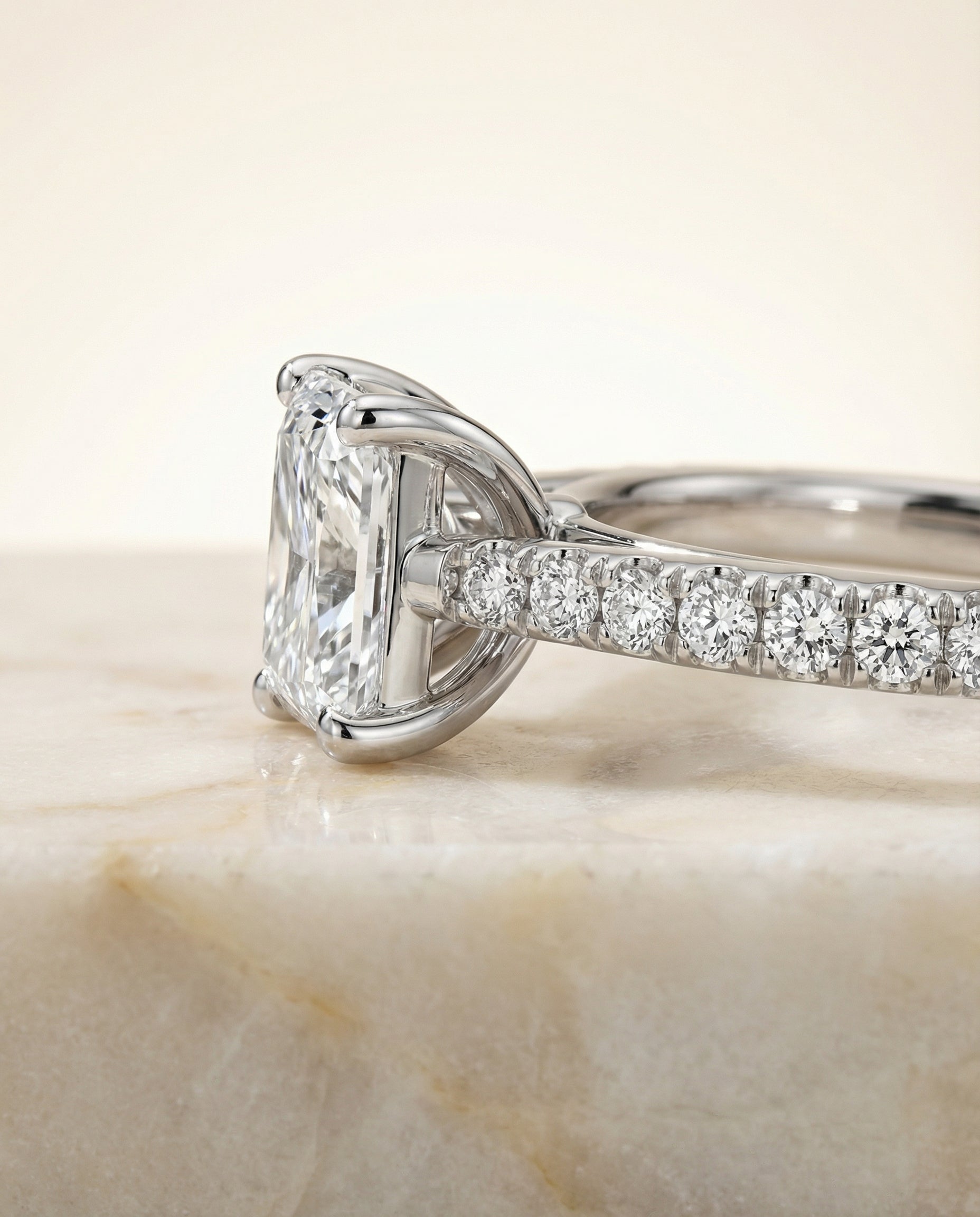The Donna cathedral french pavé solitaire cut engagement ring setting, shown in Platinum | RockHer