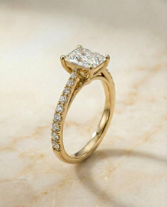Donna Select cathedral french pavé solitaire radiant radiant ring in 14K Yellow Gold — alt angle — RockHer
