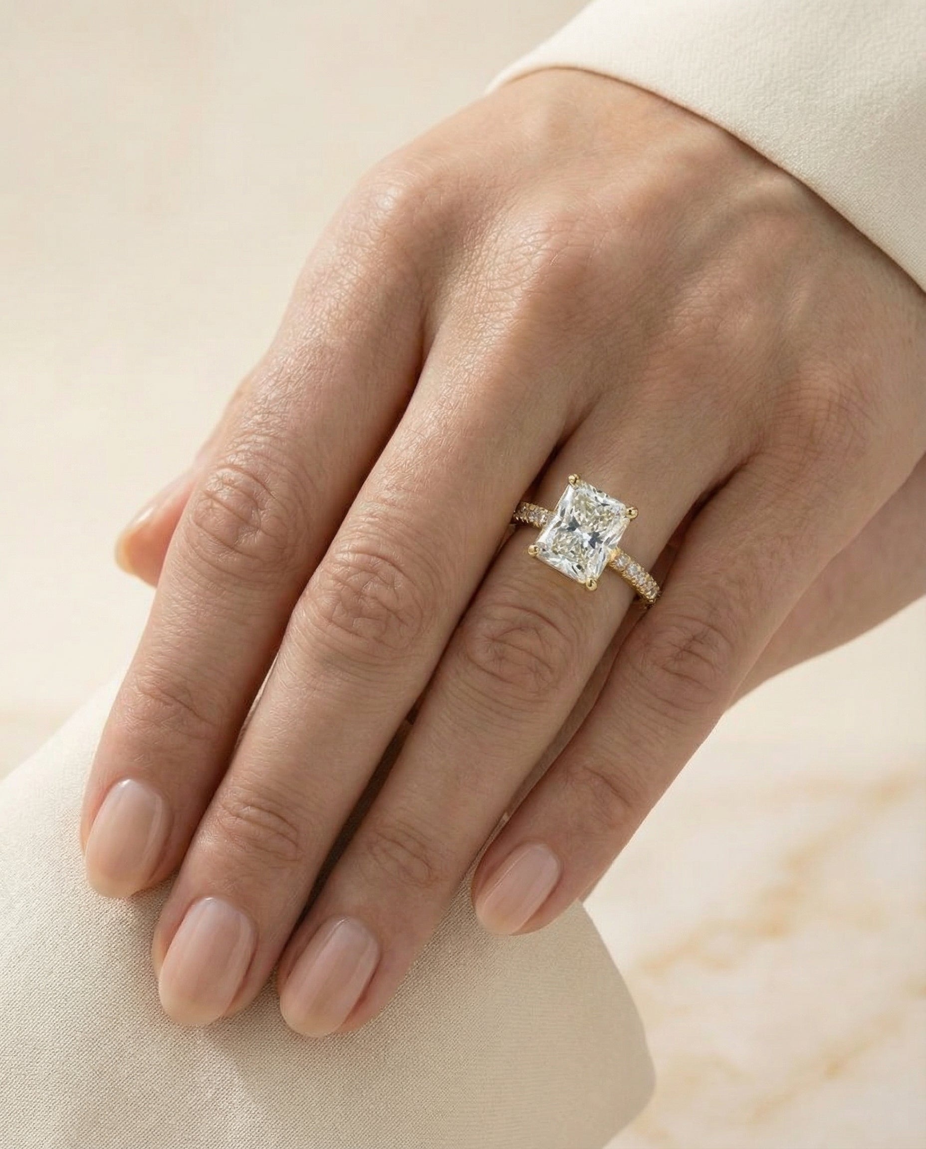 The Donna cathedral french pavé solitaire cut engagement ring setting, shown in 18K Yellow Gold | RockHer