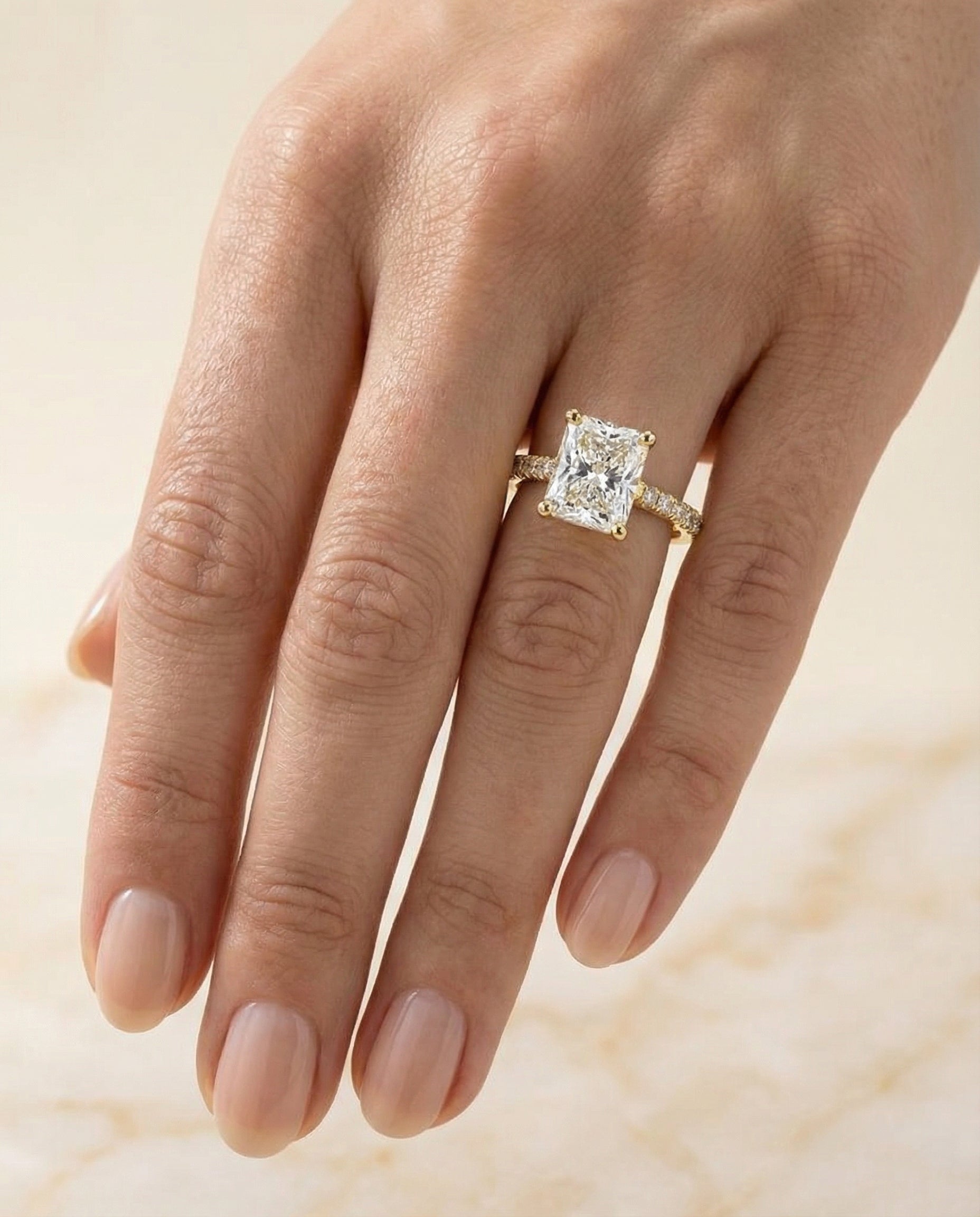 18K Yellow Gold band of The Donna radiant engagement ring setting | RockHer