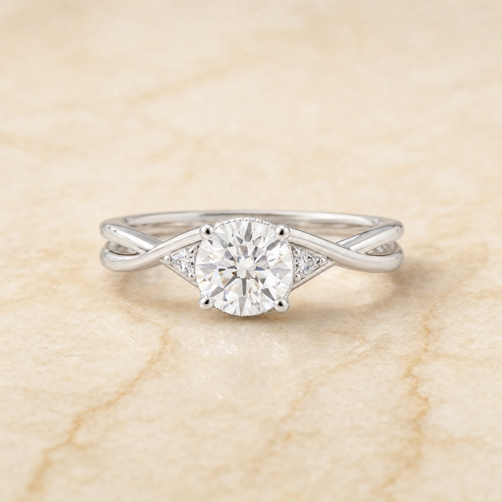 The Dusty Hidden Halo Solitaire Round Engagement Ring Setting in Platinum