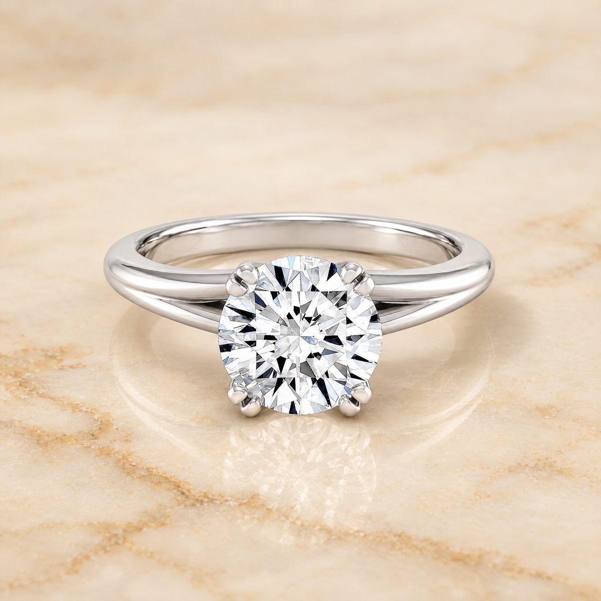 The Spring East West Eight Claw Comfort Fit Solitaire Round Engagement Ring Setting in Platinum