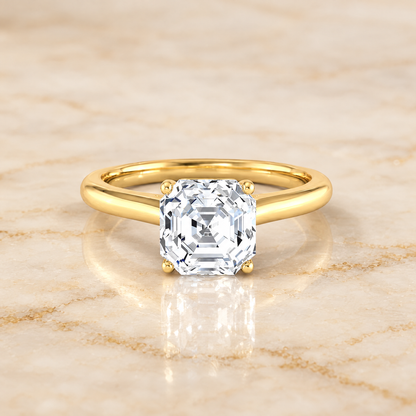 The Gladys Pinched Cathedral Solitaire Asscher Cut Engagement Ring Setting in 18K Yellow Gold