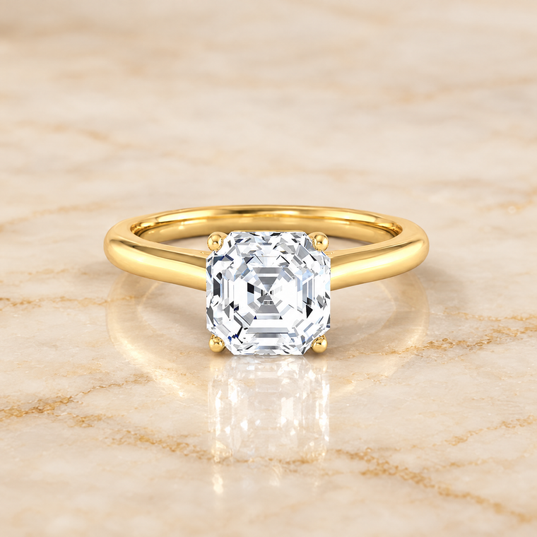 The Gladys Pinched Cathedral Solitaire Asscher Cut Engagement Ring Setting in 18K Yellow Gold