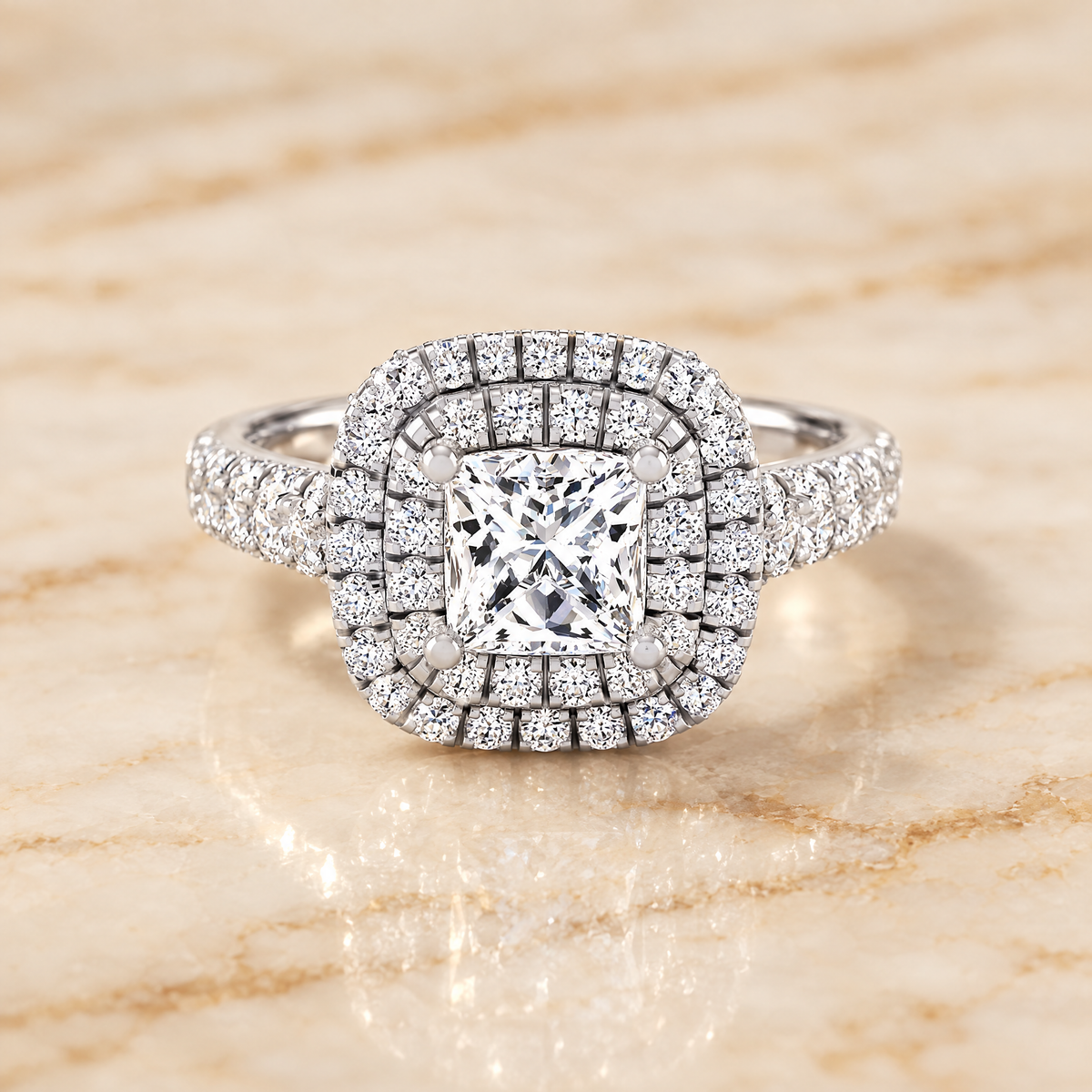 The Dinah Double Halo Princess Cut Engagement Ring Setting in Platinum