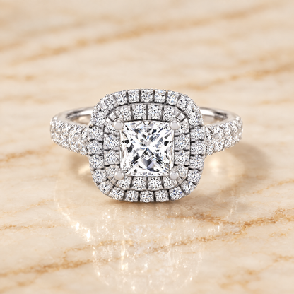 The Dinah Double Halo Princess Cut Engagement Ring Setting in Platinum