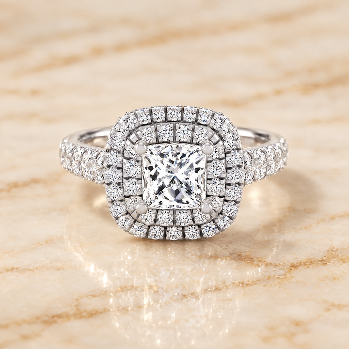 The Dinah Double Halo Princess Cut Engagement Ring Setting in Platinum
