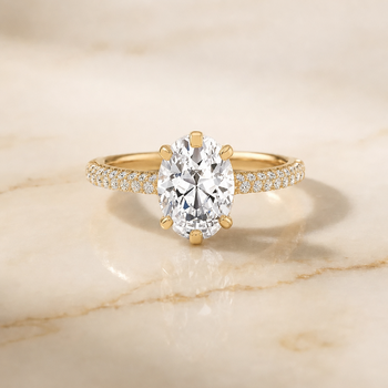The Daisy Three Row French Pavé Oval Engagement Ring Setting in 18K Yellow Gold
