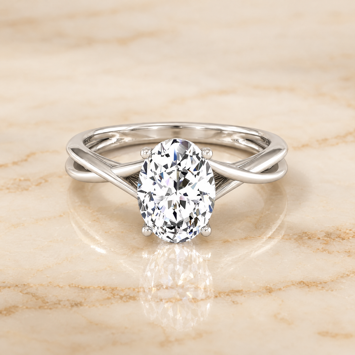 Oval engagement ring setting in 18K White Gold, Grace Twisted Shank Hidden Halo Solitaire Oval | RockHer