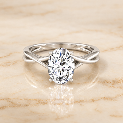 Oval engagement ring setting in 18K White Gold, Grace Twisted Shank Hidden Halo Solitaire Oval | RockHer
